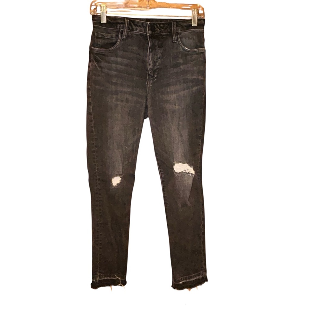 Kut From The Kloth Reese High‎ Rise Fab Ab Ankle Straight Jeans 00 Black Raw Hem